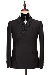 Sparkly Shawl Lapel Black One Button Wedding Suits-showprettydress