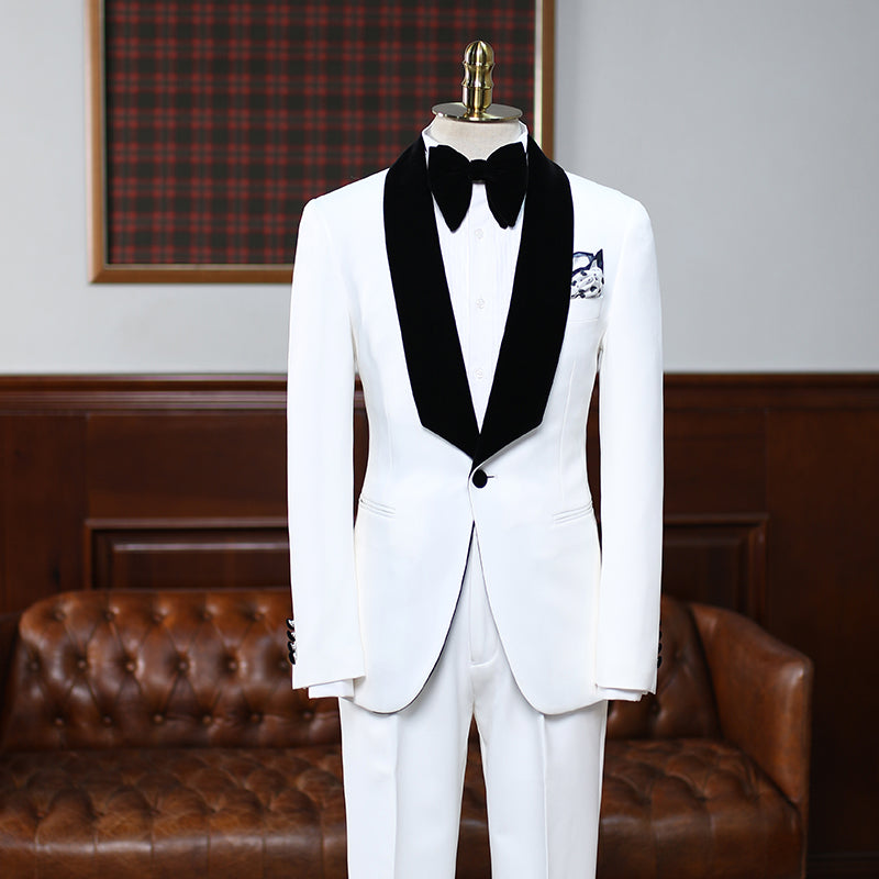 Spring White Slim Fit Bespoke Wedding Suit For Grooms-showprettydress