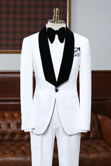 Spring White Slim Fit Bespoke Wedding Suit For Grooms-showprettydress