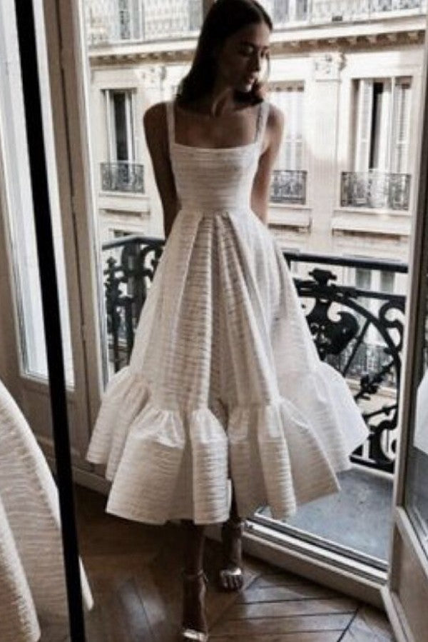 Square neck White A-line Princess Sleeveless Homecoming Dress-showprettydress