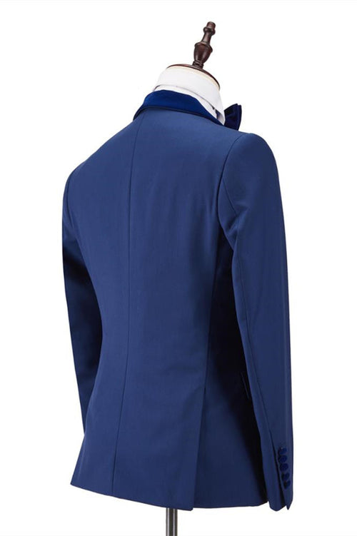 One Button Best Suits for Prom ¨C Black Lapel Royal Blue Groom main image 1