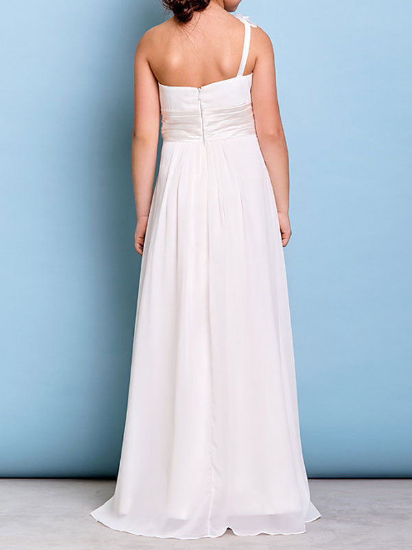 Strapless Chiffon Sleeveless Floor Length A-line Flowers Kids Party Dresses-showprettydress