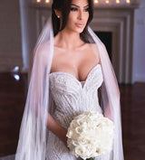 Strapless Sweetheart Beads Mermaid Wedding Dresses Appliques Tulle Bridal Gowns-showprettydress