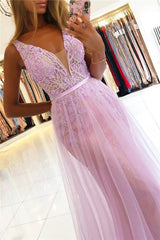 Straps A-line Lace V-neck Evening Dresses Floor Length Party Gowns-showprettydress