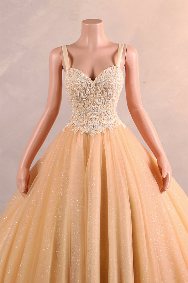 Straps Sparkle Ball Gown Sleeveless Beaded Quince Dresses-showprettydress