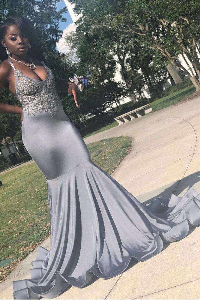 Stretch Satin V-Neck Evening Maxi Dress Sleeveless Mermaid Prom Party Gowns-showprettydress