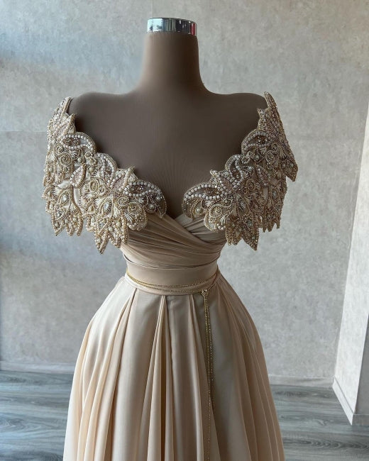 Stunning A-line Long Porm Dress Beading Sweetheart Evening Gown-showprettydress