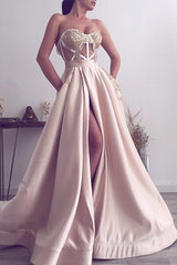 Stunning Long A-line Sweetheart Front Slit Prom Dress with Pockets-showprettydress