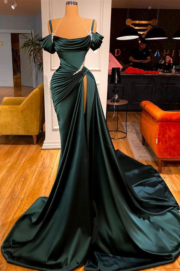 Stunning Long Mermaid Off the Shoulder Prom Dress Ruffles With High Split-showprettydress