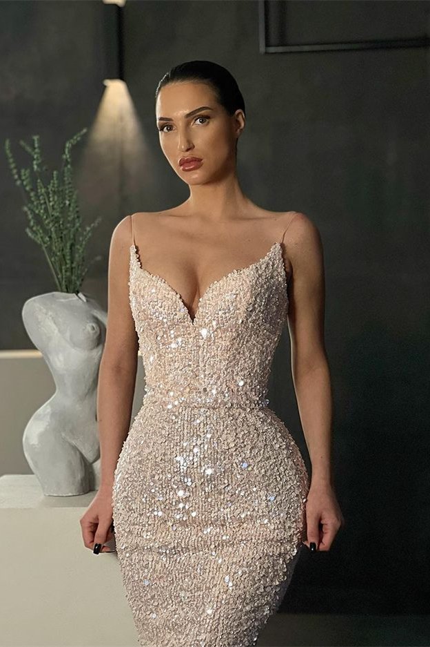 Stunning Long Mermaid Spaghetti-Straps Sequins Prom Dress-showprettydress
