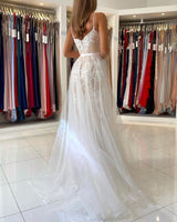 Stunning Long Mermaid Spaghetti Straps Tulle Prom Dress Lace Appliques-showprettydress