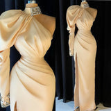 Stunning Long Sleeve Mermaid High Neck Crystal Prom Dress With Split-showprettydress