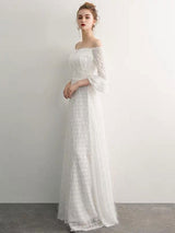 Stunning White Evening Dresses Long Off Shoulder Long Sleeve Maxi Formal Evening Gowns-showprettydress