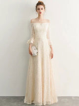 Stunning White Evening Dresses Long Off Shoulder Long Sleeve Maxi Formal Evening Gowns-showprettydress