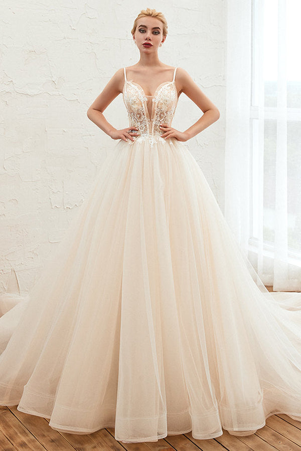 Summber Beach Spaghetti Straps Ivory Ball Gown Wedding Dress Online-showprettydress