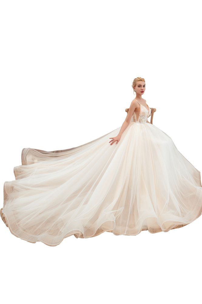 Summber Beach Spaghetti Straps Ivory Ball Gown Wedding Dress Online-showprettydress