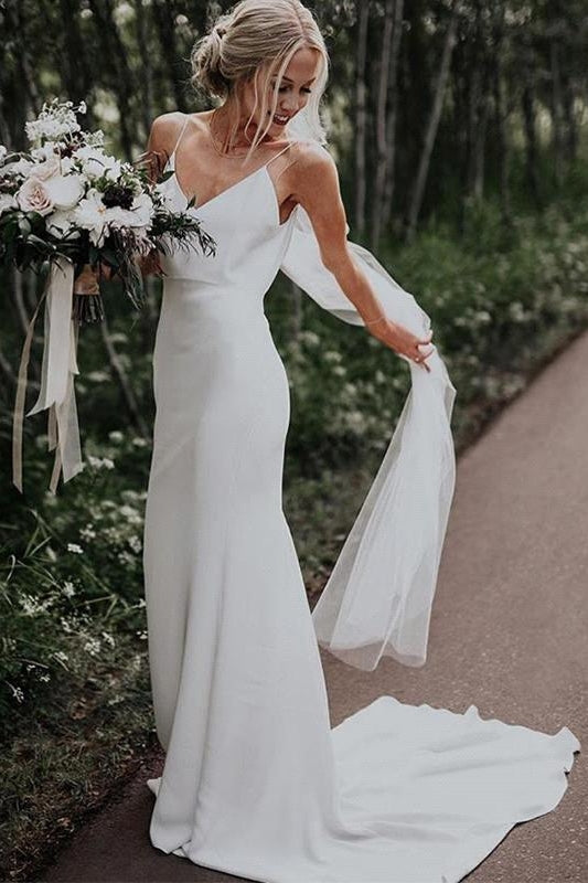 Summer White Beach Column Beach Court Train Wedding Dress-showprettydress