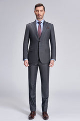 Superior Checked Notch Lapel Two Buttons Dark Grey Suits for Business Men-showprettydress