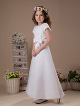 Sweet A-Line White Satin Ankle-Length First Communion Dress-showprettydress