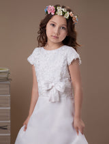 Sweet A-Line White Satin Ankle-Length First Communion Dress-showprettydress