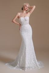 Sweetheart Detachable Bubble Sleeves Lace Mermaid Wedding Dress | Showprettydress Design-showprettydress