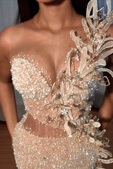 Sweetheart Flower Sequins Backless Sleeveless Mermaid Prom Dress-showprettydress