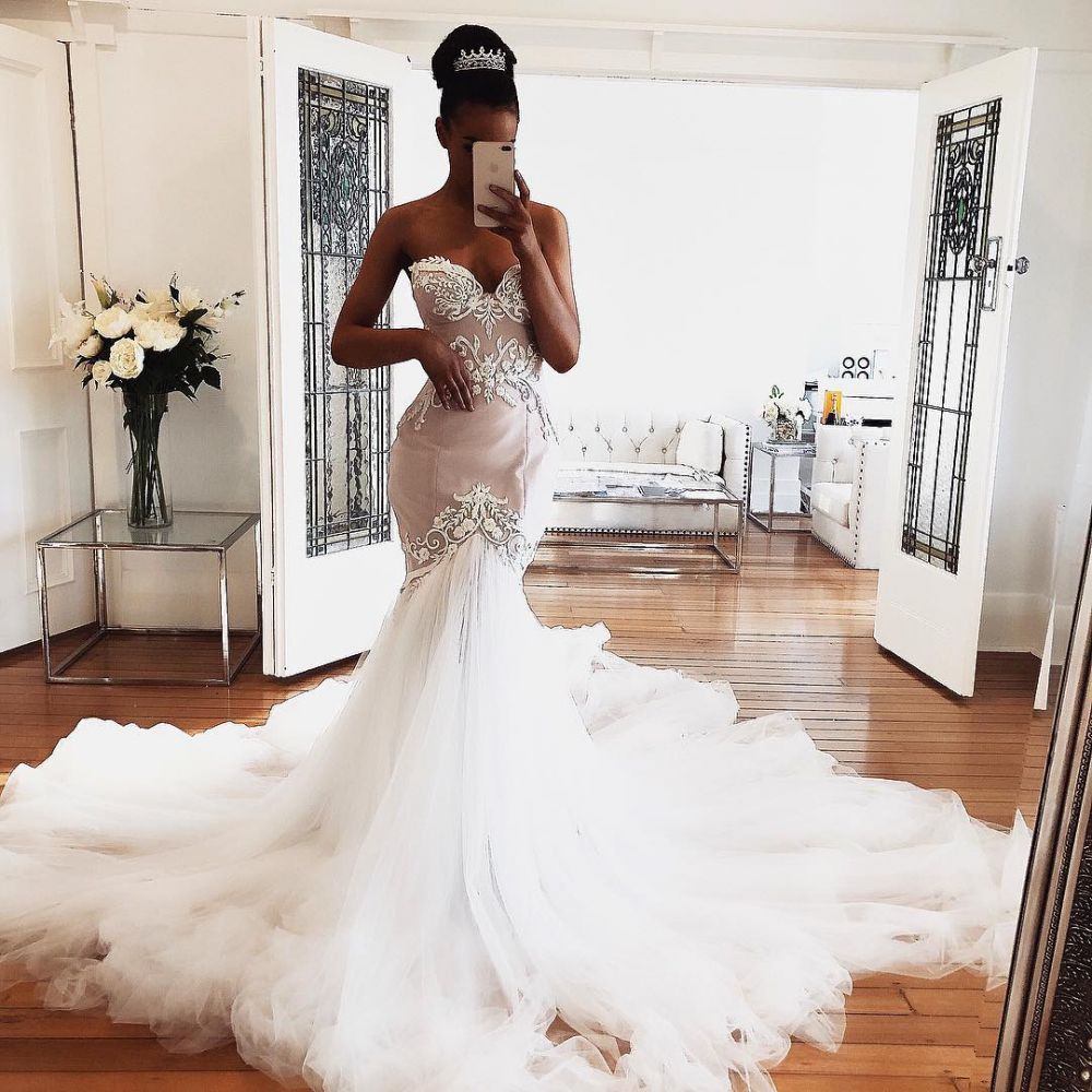 Sweetheart Lace Wedding Dresses Online Modern Sleeveless Mermaid Bridal Gowns-showprettydress