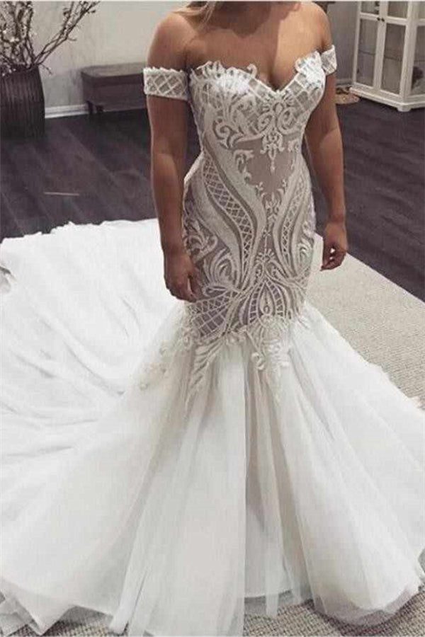 Sweetheart Luxurious Mermaid Court Train Beach Wedding Dress-showprettydress