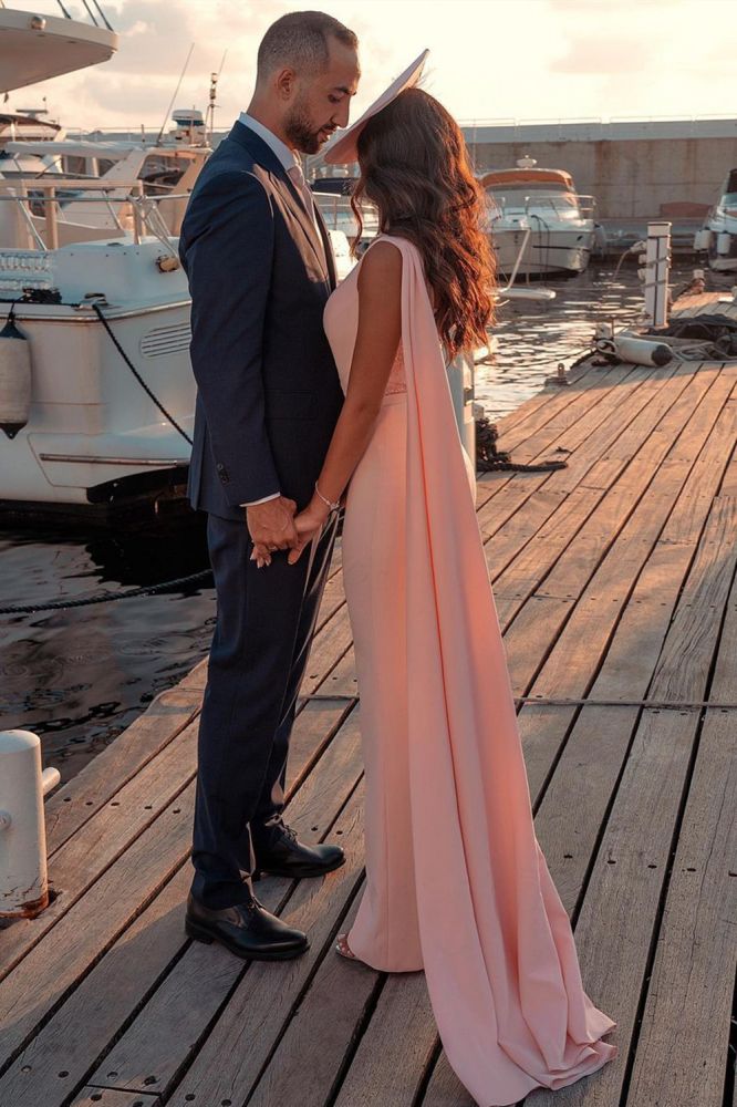 Sweetheart Sheath Sleeveless Slim Jumpsuit Beaded Feather Floor Length with Cape-showprettydress