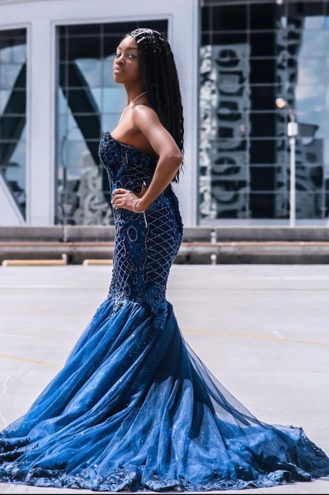 Sweetheart Tulle Mermaid Evening Gowns Sleeveless-showprettydress