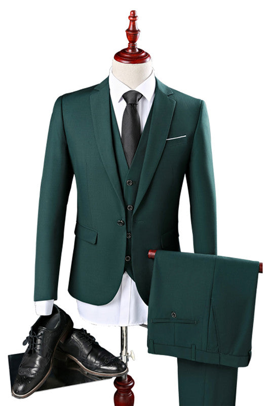 Three Pieces Green Bespoke Men Suits Classy Notch Lapel Tuxedo-showprettydress