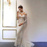 Trendy High neck Mermaid Lace Ivory Wedding Dress with Overskirt-showprettydress