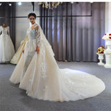 Trendy High neck Mermaid Lace Ivory Wedding Dress with Overskirt-showprettydress