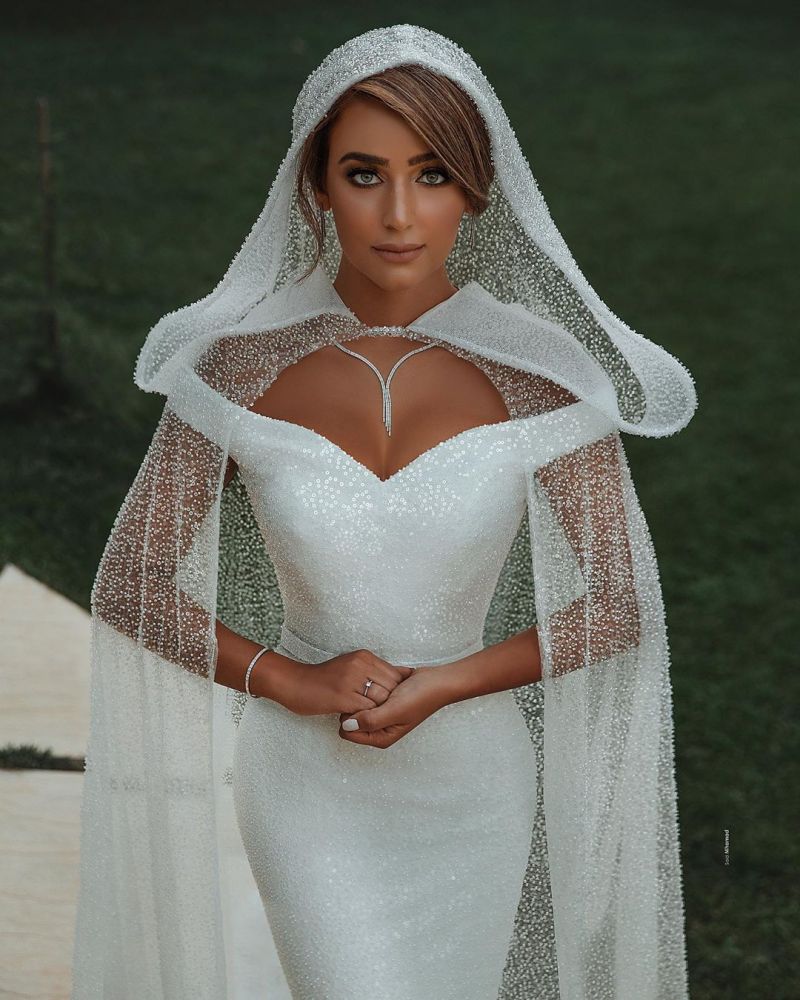 Trendy Off the shoulder White Mermaid Blet Wedding Dresses-showprettydress