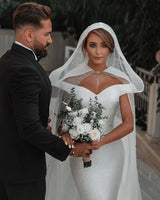 Trendy Off the shoulder White Mermaid Blet Wedding Dresses-showprettydress