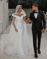 Trendy Off the shoulder White Mermaid Blet Wedding Dresses-showprettydress