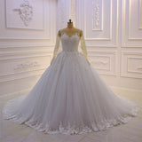 Trendy Sweetheart Long Sleevess Ivory Ball Gown Wedding Dress-showprettydress