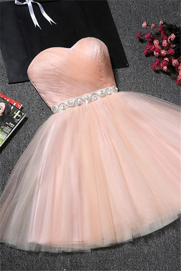 Tulle Ruffles Pink Homecoming Dress Sweetheart Short Hoco Dress-showprettydress