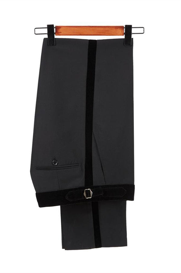 Two-piece Velvet Peak Lapel Well-cut Black Groom's Wedding Suit Tuxedos-showprettydress