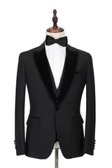 Two-piece Velvet Peak Lapel Well-cut Black Groom's Wedding Suit Tuxedos-showprettydress