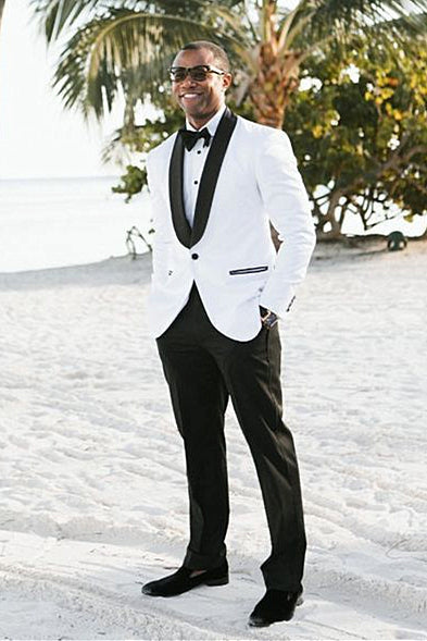 Two Pieces White Shawl Lapel Wedding Men Suit-showprettydress