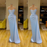 Unique Light Blue Long Mermaid Sweetheart Soft-pleated Prom Dress-showprettydress