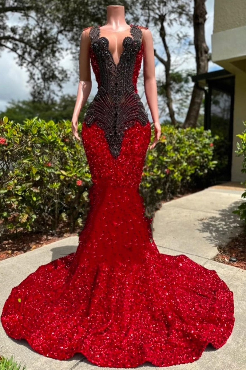 V-neck Burgundy Sequin Long Prom Dresses with Dark Sequins-showprettydress