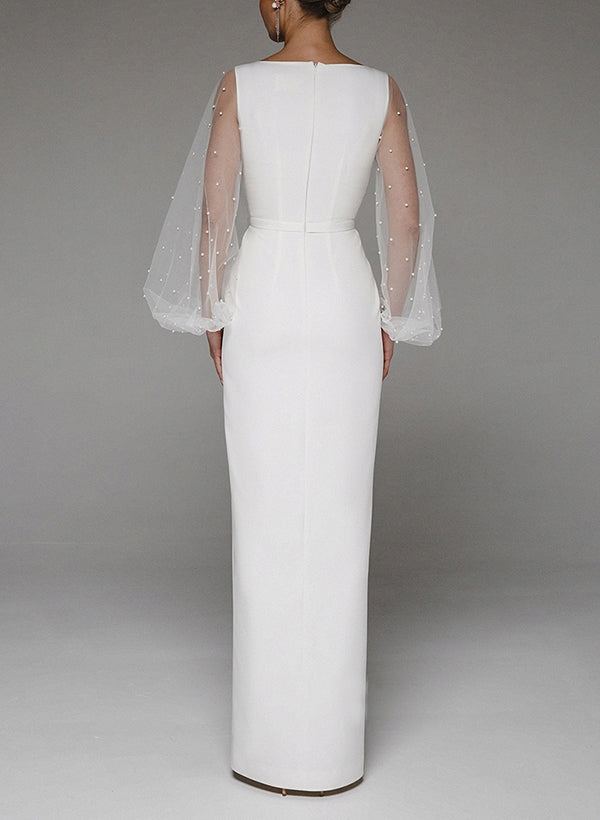 V-Neck Long Sleeve Floor-Length Wedding Dresses-Showprettydress