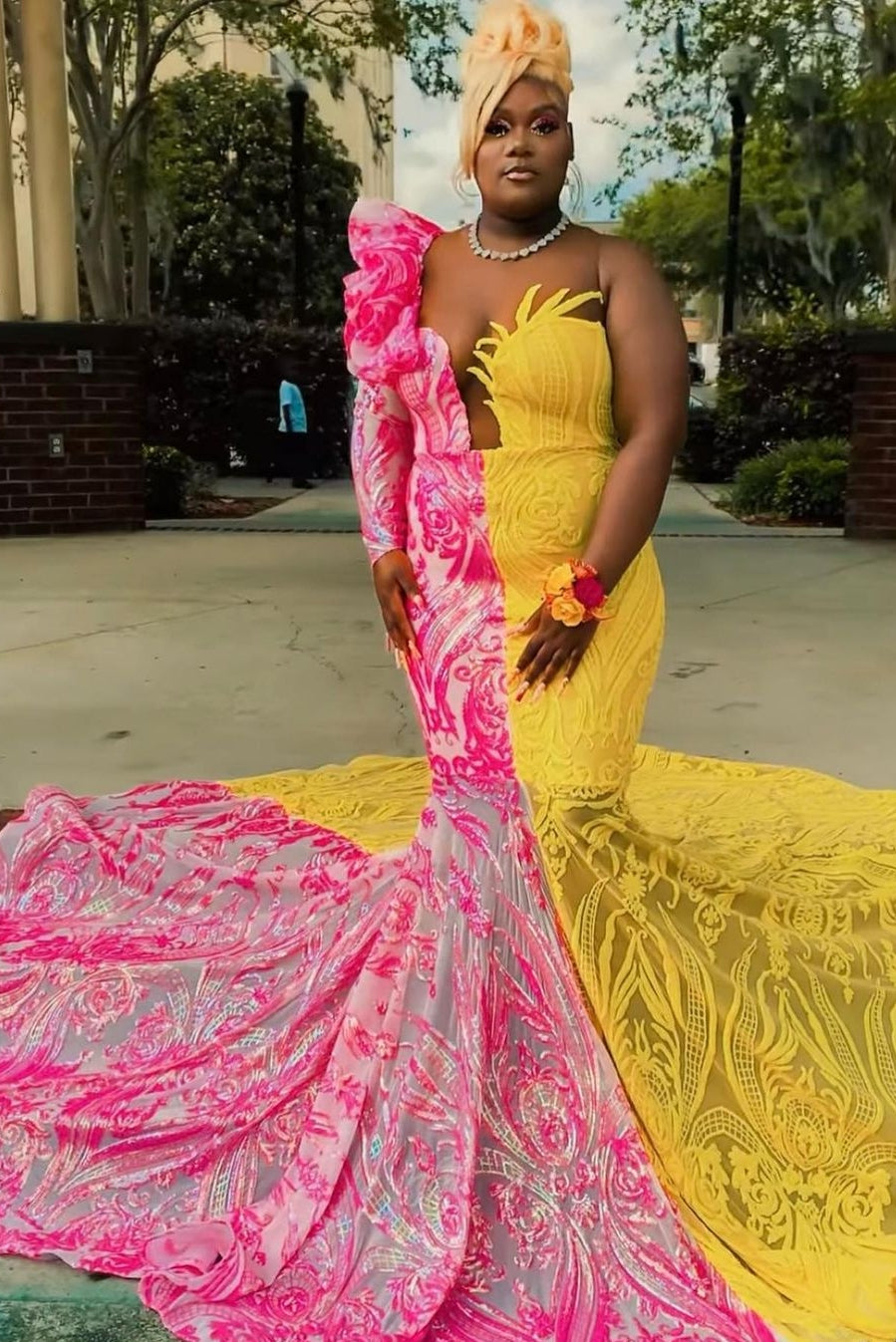 V-Neck One-Shoulder Sequins Mermaid Prom Dress-showprettydress