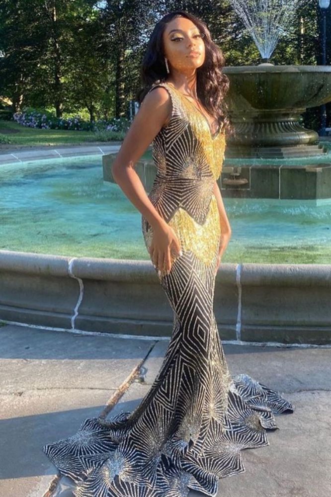 V-Neck Pattern Slim mermaid Prom Gown Sleeveless Long Gowns On Sale-showprettydress