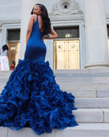 V-Neck Prom Party Gowns| Ruffles Mermaid Evening Dress-showprettydress