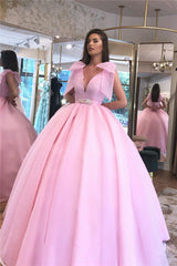 V-neck Sleeveless Belt Ball Gown Dresses Floor Length Formal Dresses-showprettydress
