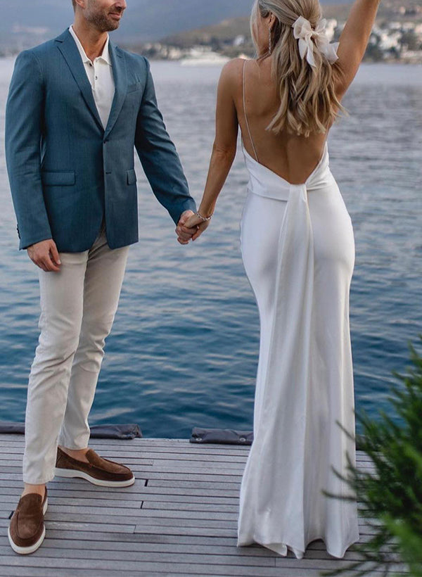 V-Neck Sleeveless Floor-Length Wedding Dresses-Showprettydress