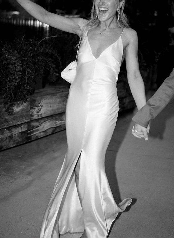 V-Neck Sleeveless Floor-Length Wedding Dresses-Showprettydress